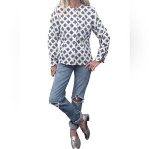 Vintage Diversity Geometric Print Blouse Size 4 Retro Button Front Top